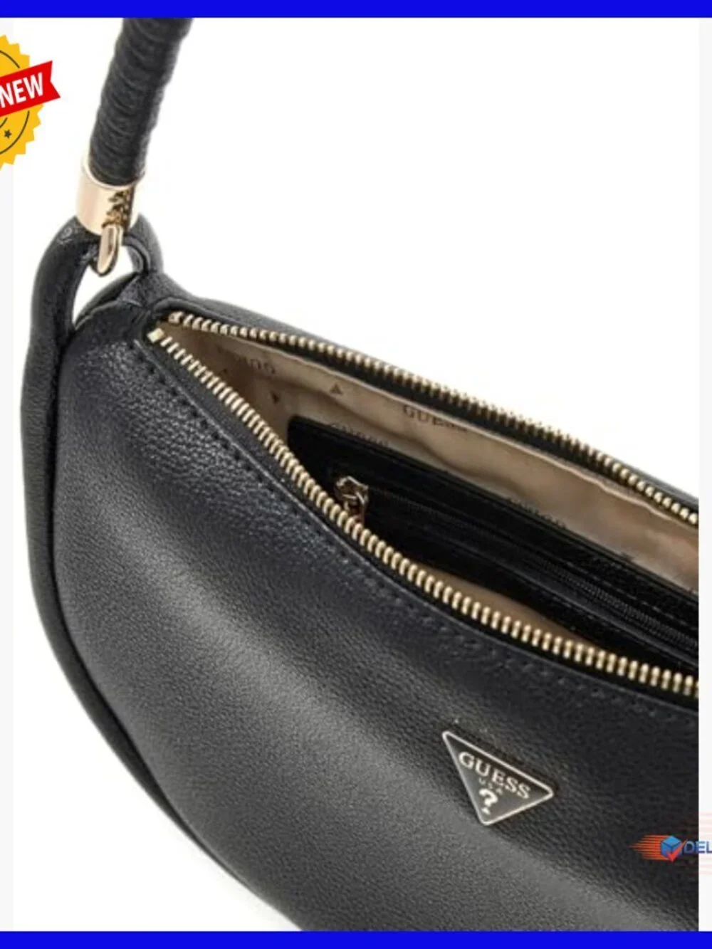Hobo Shoulder Bag with Gold Hardware, Polyurethane, One Size